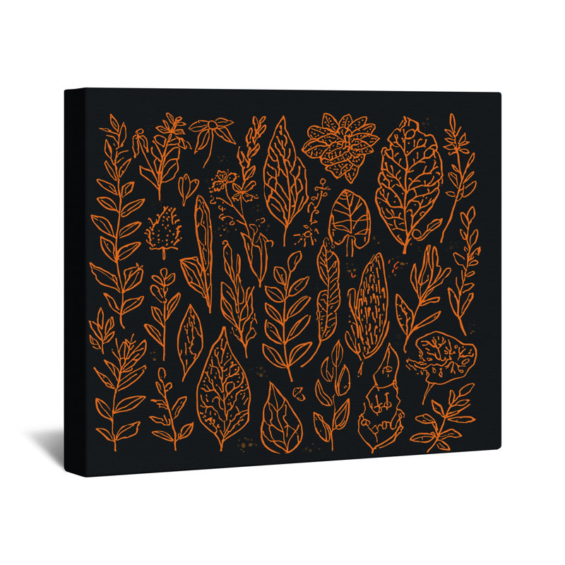 Toile de galerie orange avec illustrations botaniques en plusieurs tailles, 12 x 12 pouces