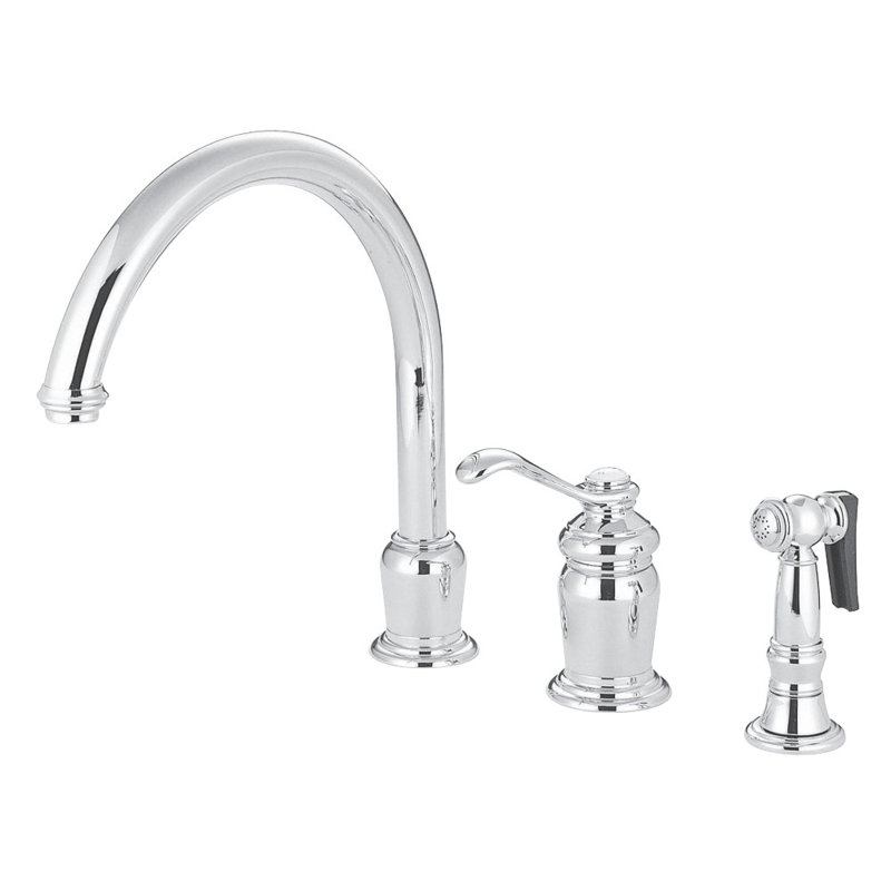 Kingston Brass Templeton Single-Handle Widespread Kitchen Faucet, Polished Chrome, With Spray