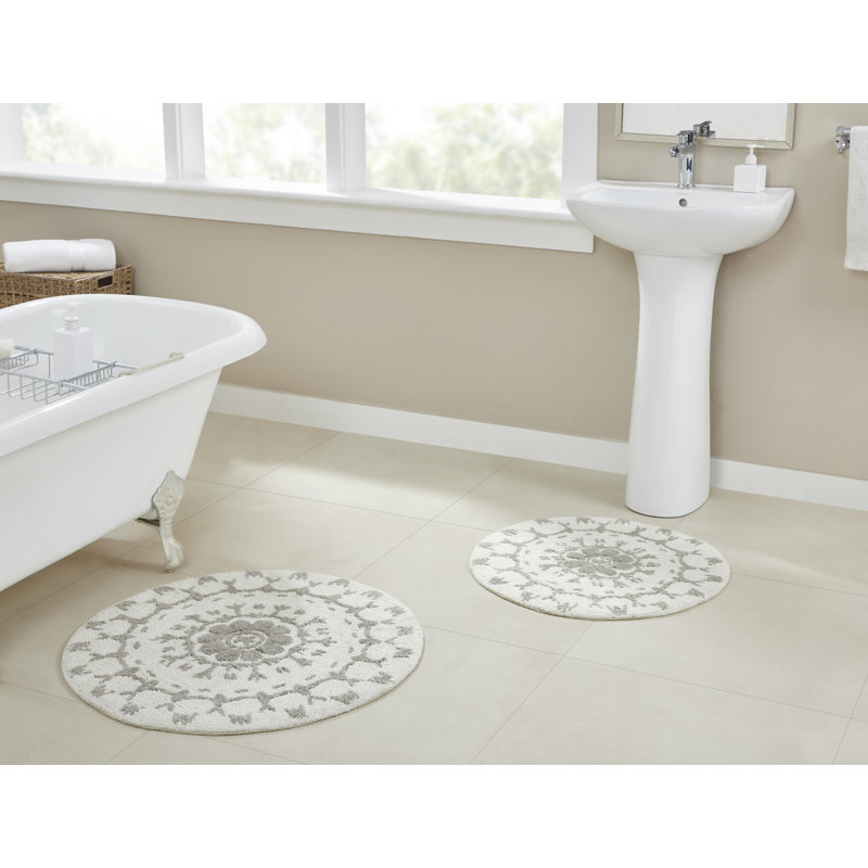 Tapis pour salle de bain Elar, Floral 2, Gris