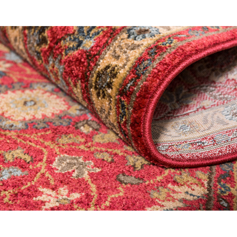 Tapis rouge / beige tissé à la machine Moore, Rectangle 8 pi x 11 pi