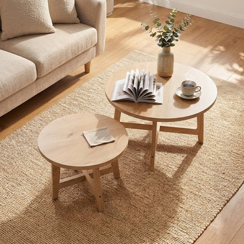 Ensemble de 2 tables basses rondes gigognes, Natural Wood