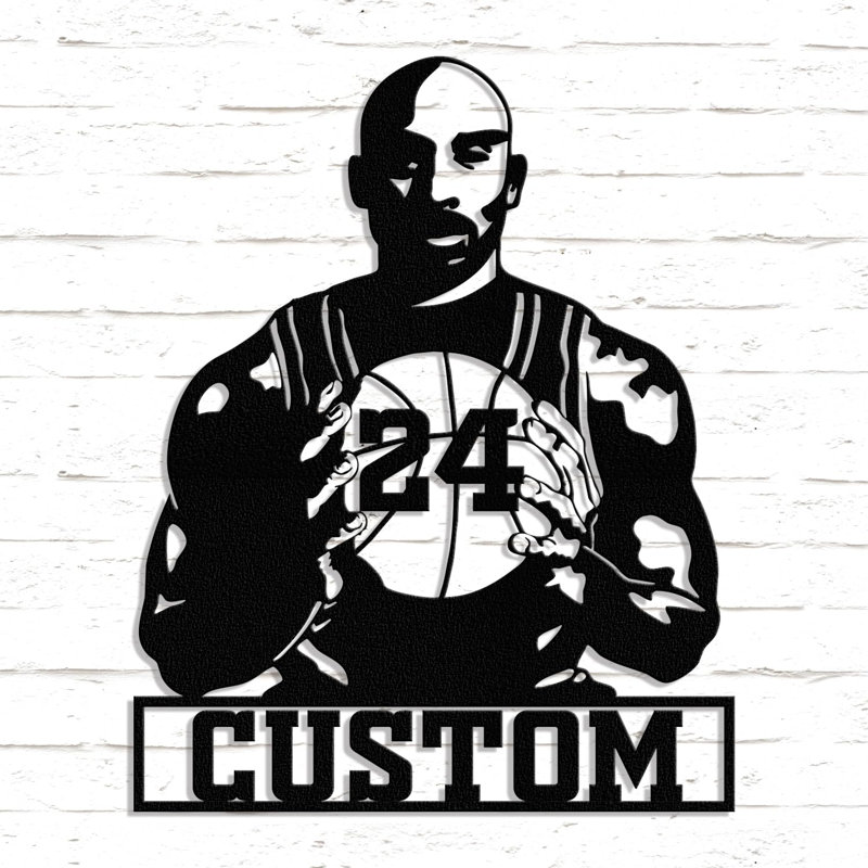 Kobe Basketball Sports Wall Accent, Metal Custom Name Sign Wall Decor, Personalize Number Wall Décor, 24" H x 24" W x 0.05" D
