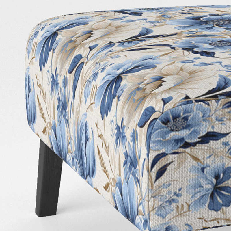 Coastal Retreat Ii Boho Pattern - Upholstered Bohemian Slipper Chair, Blue Accent Chair