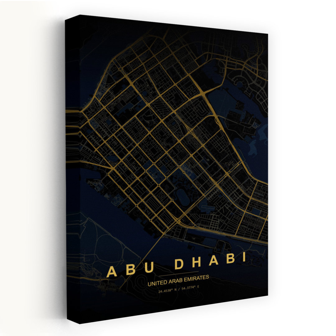Golden Abu Dhabi Map Abstract Geometric Modern City Wall Art Print