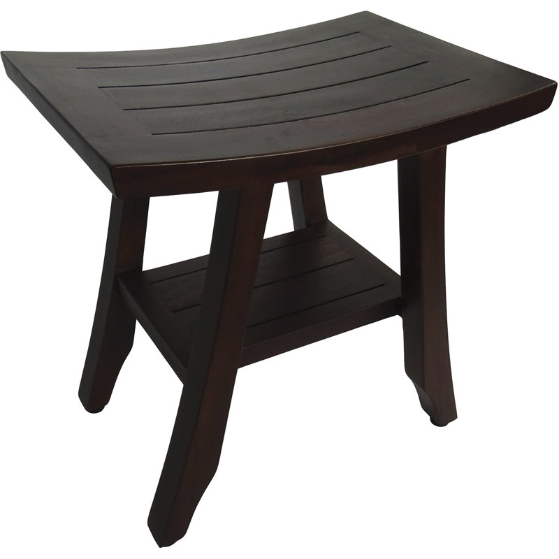 Teak Shower Bench With Shelf, 18" H x 18" W x 12" D, Brown