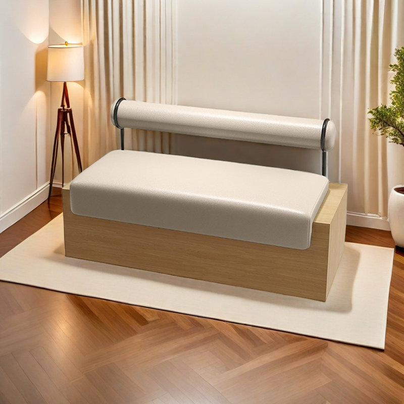 Banc rembourré simple en similicuir, Blanc cassé