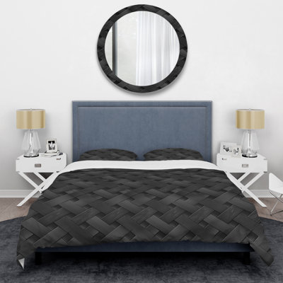 Ensemble de housse de couette Modern Black Basketweave Charm - noir