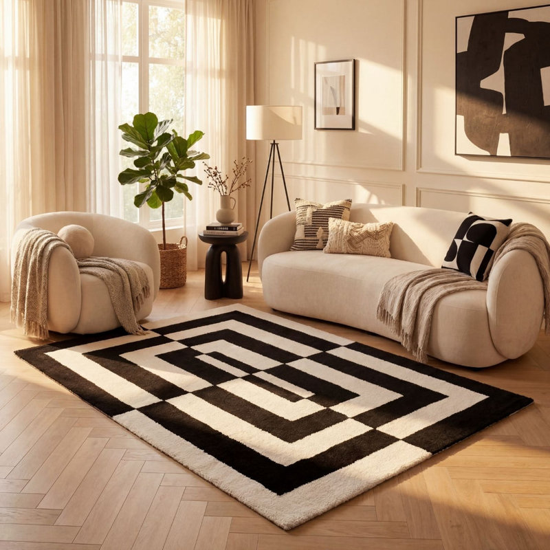 Joli Geometric Area Rug Soft Dense Pile for Living Rooms and Bedrooms, Rectangle 80 x 150 cm, Black/White