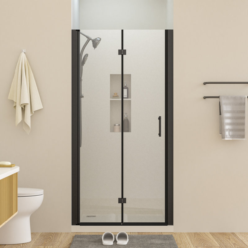 Bi-Fold Frameless Shower Door Walk in Pivot Clear Glass Hinge Shower Door 6mm With Tempered Glass and Explosion-Proof Film