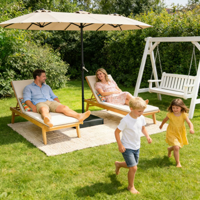 Parasol de marché rectangulaire double face 15 pi x 9 pi avec base, très grand parasol extérieur pour piscine de terrasse
