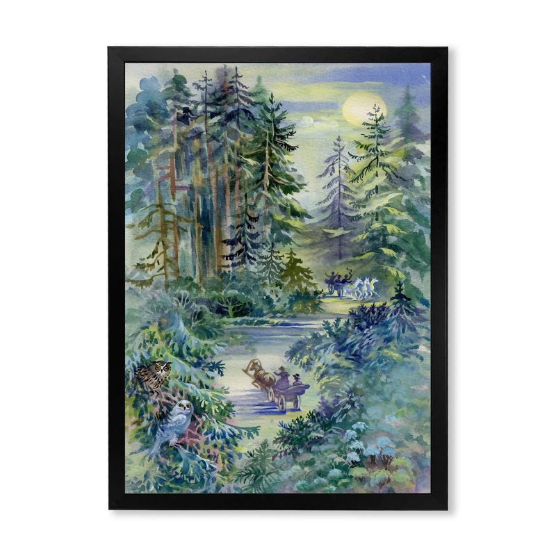 Forêt grunge la nuit - Peinture, Cadre photo noir, H 20 po x l 12 po x P 1 po