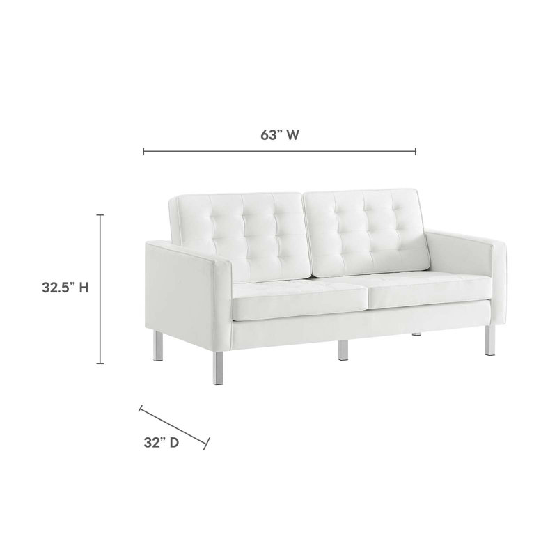 Loft Tufted Vegan Leather Loveseat, Faux Leather White
