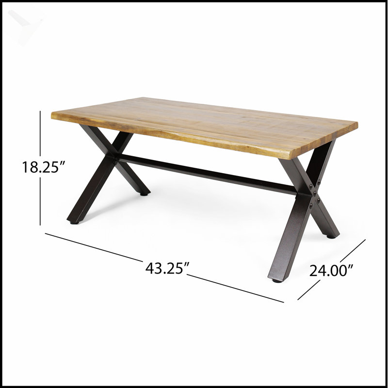Table basse d'extérieur durable en bois d'acacia avec finition en teck et pieds en métal rustique pour une utilisation sur le patio et le jardin