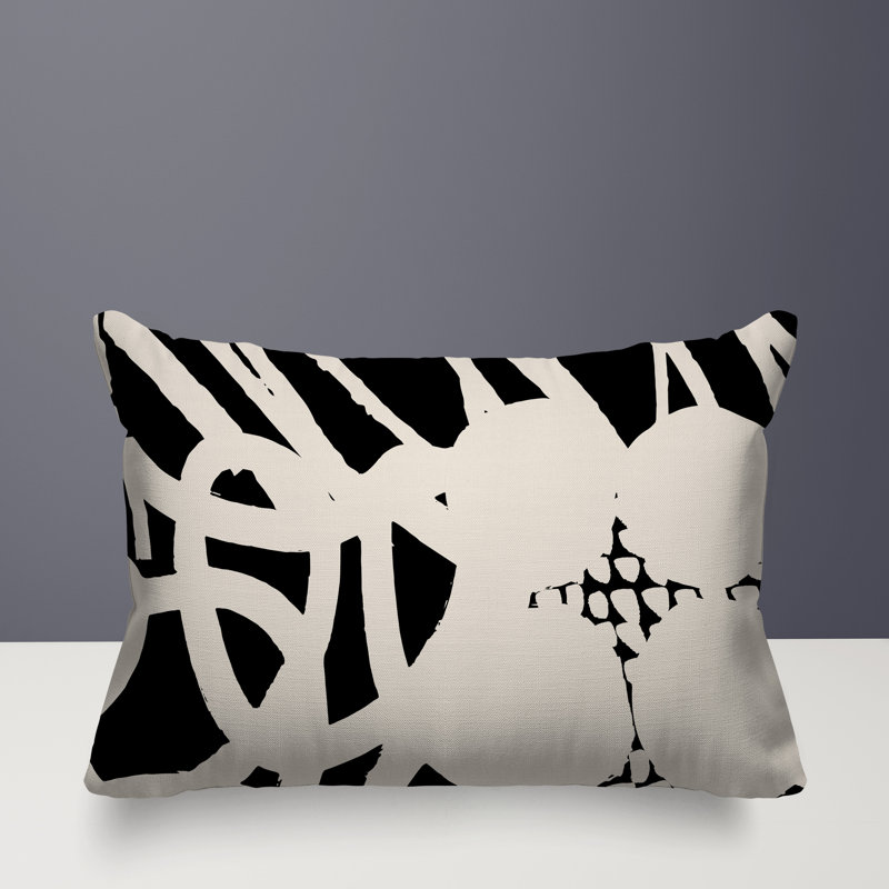 Coussin rectangulaire intérieur / extérieur Aloe, Noir / blanc cassé, H 14 po x l 20 po