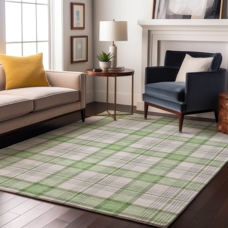 Premium Machine Washable Corum AMF1052 Plaid Rug, Rectangle 9' x 12'
