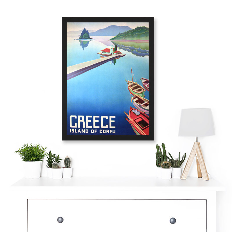 Corfu Greece Boats Pier Mount - Single Picture Frame Print