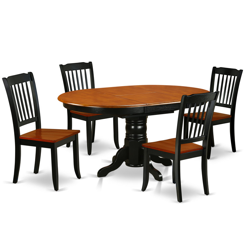 Ensemble de table de salle à manger 5 pièces pour 4 personnes comprenant une table de cuisine ovale avec rallonge papillon et 4 chaises de salle à manger, noir et cerise