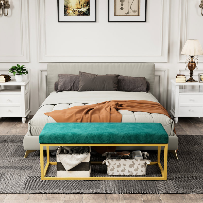 Banc de style Mid-Century moderne en cuir pu, pour vestibule, structure en acier, capacité de 600 lb, rebond haute densité, assise en cuir synthétique confortable, rembourrage moelleux et facile à assembler