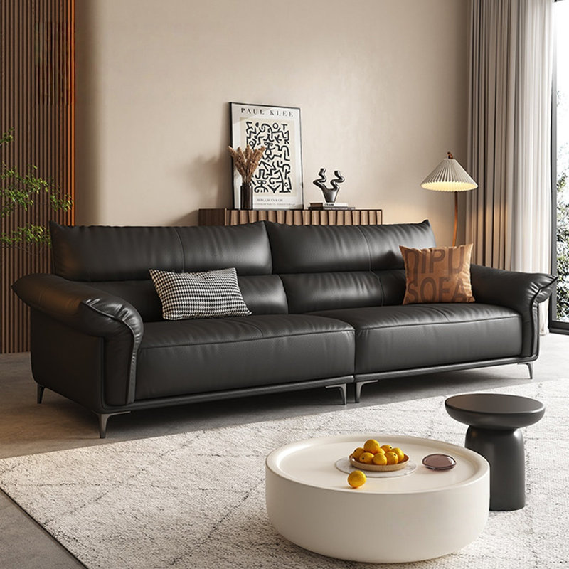 Causeuse-coussin modulable noire en cuir véritable, Noir