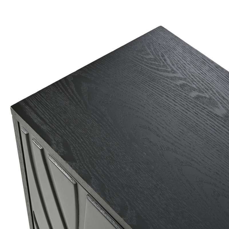 Buffets et buffets noirs, armoire à buffet sans poignée à ouverture par pression, armoire de rangement avec crédence sculptée avec 4 portes, buffet en bois (noir)