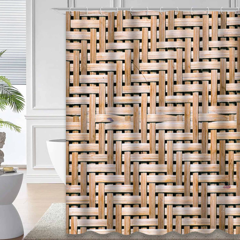 Canne brune avec 12 crochets de style thaïlandais en bambou naturel et art abstrait rustique, L 72 po x l 78 po