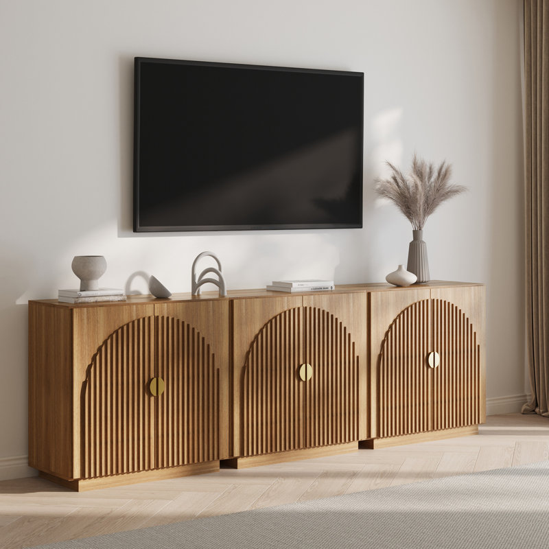 Set of 3 Symmetrical Arched Doors Sideboard Cabinet with Storage,, Caramel Brown