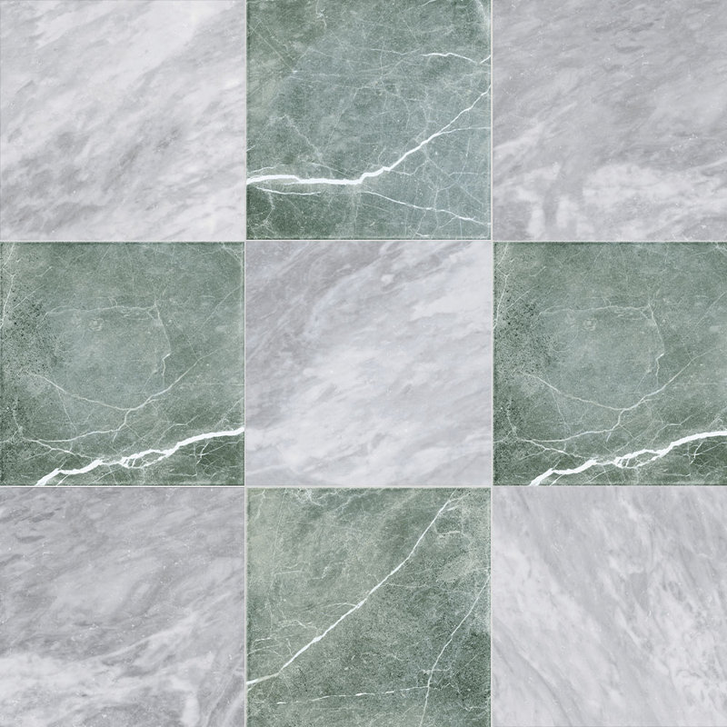 Tavari Checkerboard 10X10 Bardiglio And Verde, Gray/Green