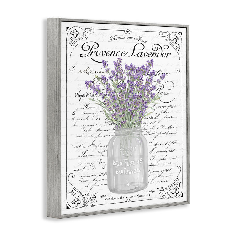 Lavender Ornate French Script Gray Framed Giclee Art by Lettered and Lined, Farmhouse Gray Framed Giclee