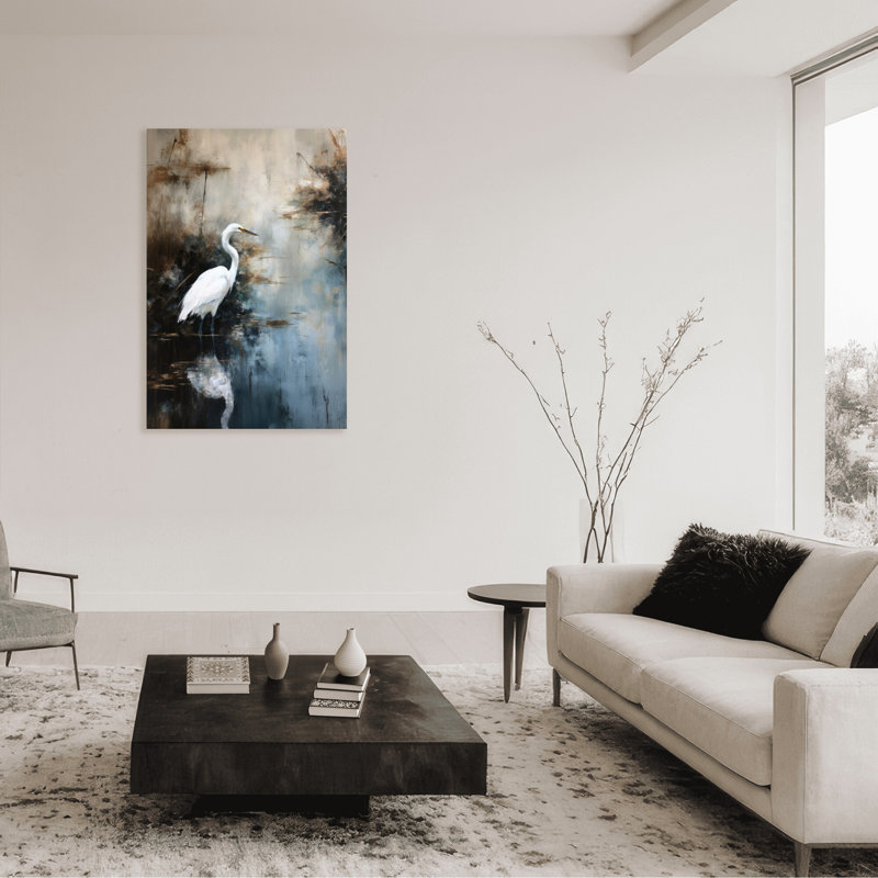 Nature Inspired Egret In Lake, 40" H x 30" W x 1.5" D, Wrapped Canvas, Does Not Apply