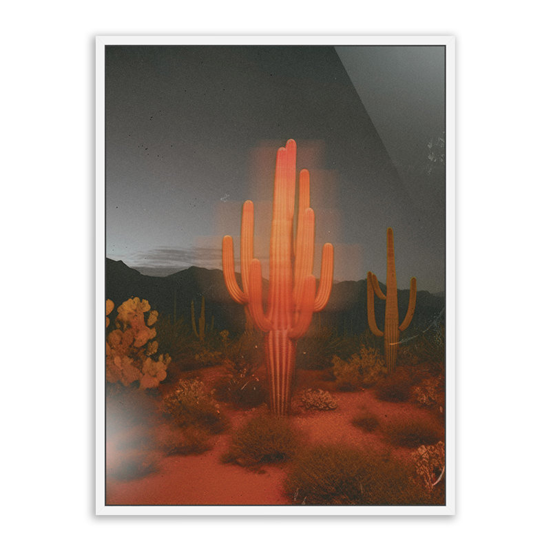 Glowing Saguaro Print by Coup D'Esprit, White Floater Framed, 40" H x 30" W x 2" D, No