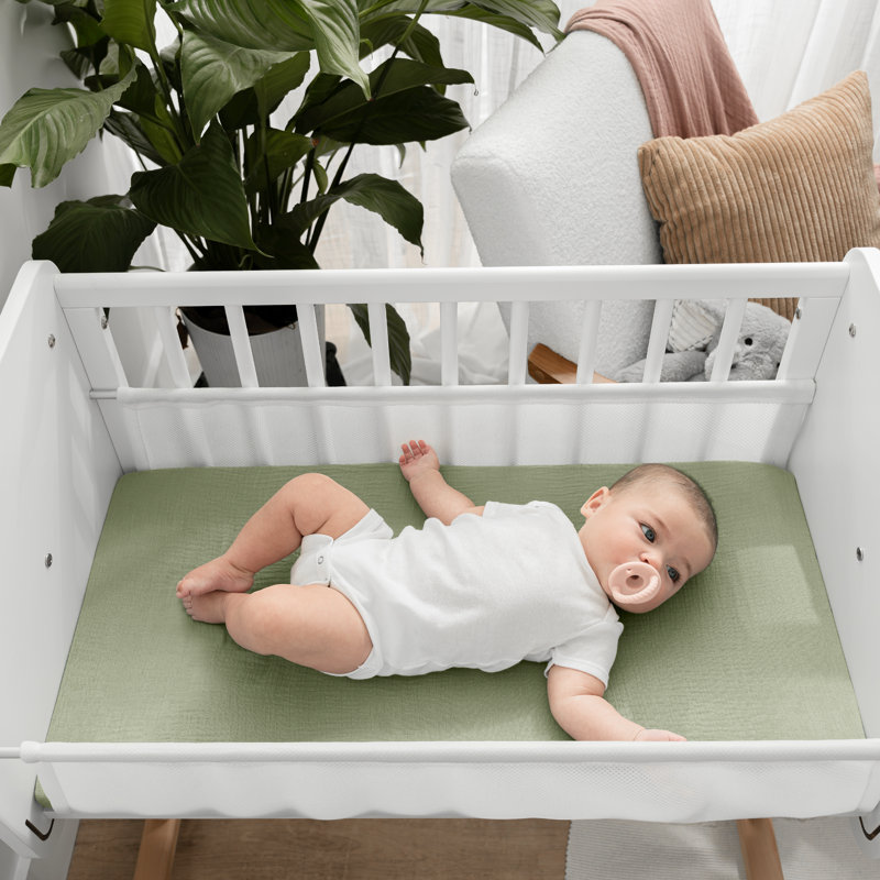 Sage Cotton Muslin Fitted Bassinet Sheet for Baby