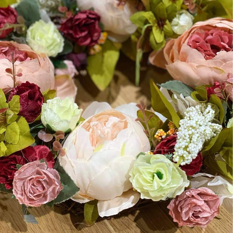 30CM Artificial Peony Flower Front Door Wreath for Spring Summer