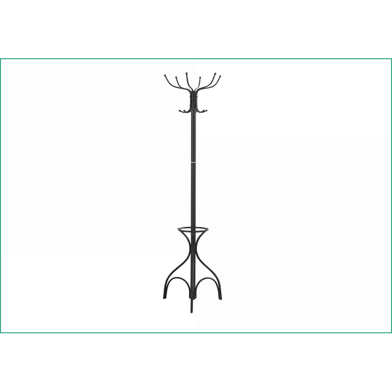 Coat Racks, Transitional 12-Hook Free Standing with Umbrella Holder, 70"H | Black | Metal