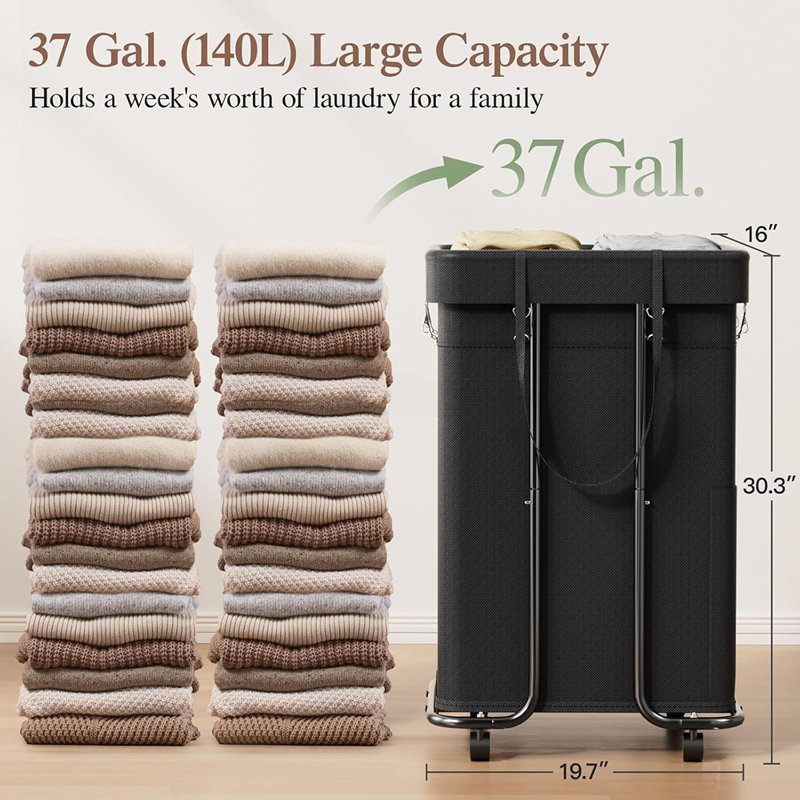 Panier à linge de 140 litres avec roulettes, panier à linge roulant avec ...