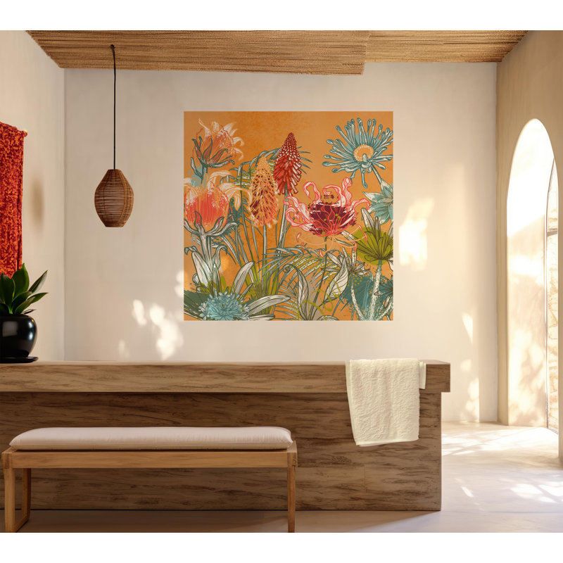 Murale pelez et collez - sérénade florale orange, L 102 po x l 90 po