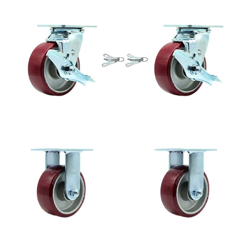 5 Inch Poly on Aluminum Caster Set with 2 Brakes/Swivel Lock 2 Rigid SCC|SCC-30CS520-PAR-TLB-BSL-2-R-2