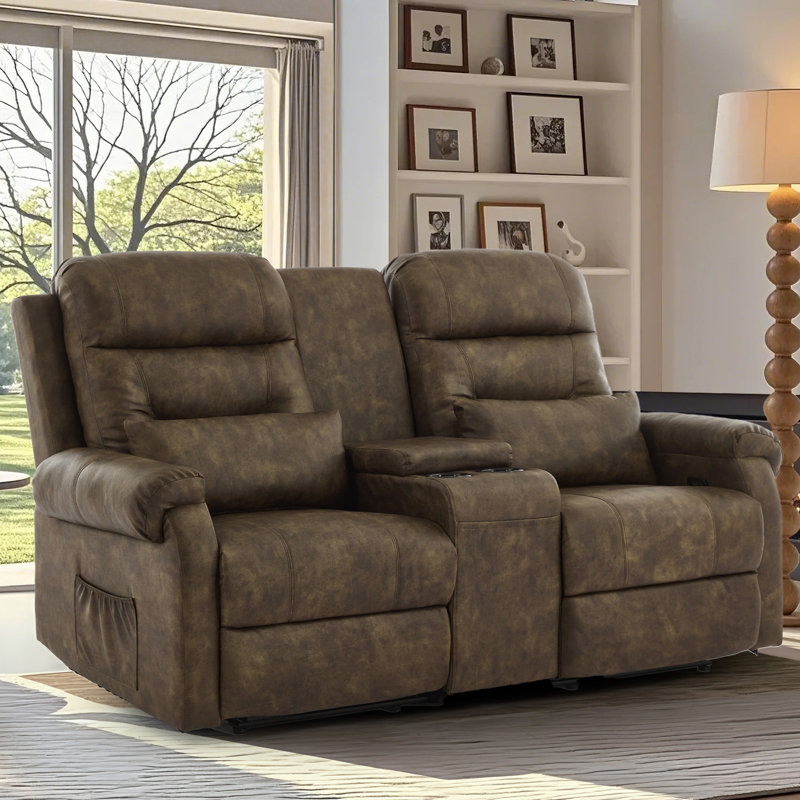 Manual Reclining Loveseat With Storage Console And Cup Holders, Vintage Taupe