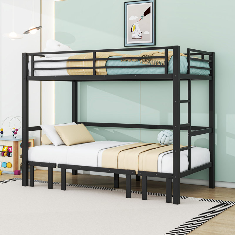 Metal Bunk Bed With Guardrails, Twin XL Over Twin XL