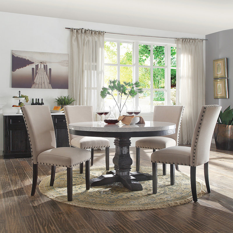 Ensemble de 2 chaises d'appoint rembourrées en chêne foncé et beige