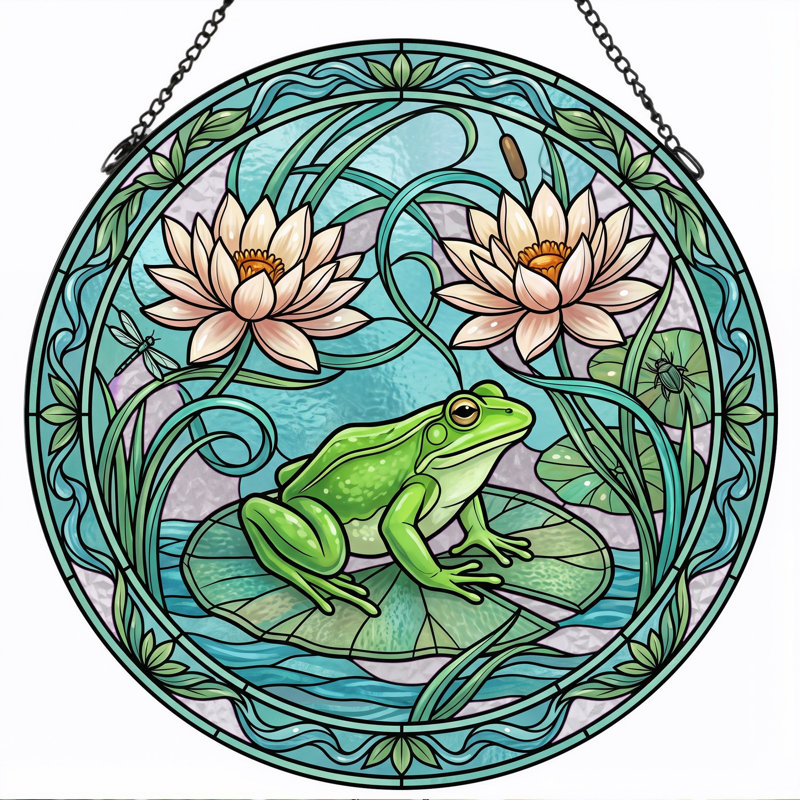 Panneau de vitrail grenouille lys 12 po, H 12 po
