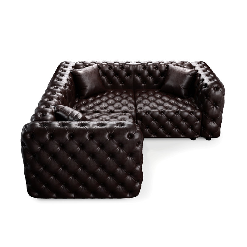 Ensemble de canapé modulaire en forme de L 75,1 po, canapé modulaire rembourré en similicuir 3 places avec conception touffetée à la main pure, 3 coussins, combinaison multiple pour le salon