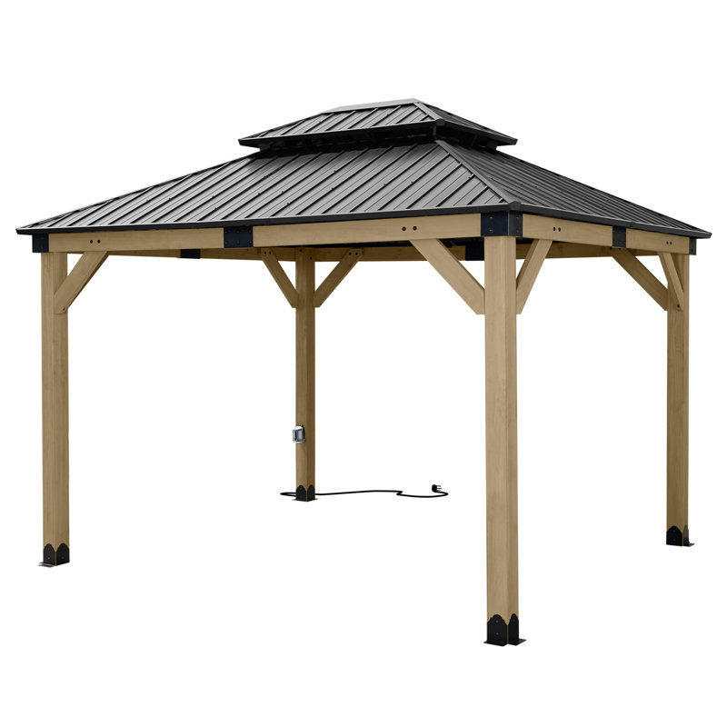 12 Ft. W X 10 Ft. D Solid Wood Patio Gazebo, Black