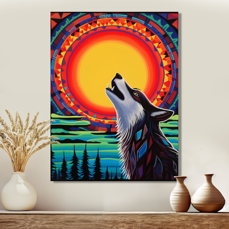 Loup hurlant à la pleine lune, Toile tendue, H 20 po x l 12 po x P 1 po