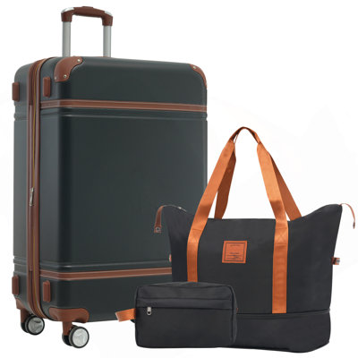 Hardshell Luggage Sets With Bags Lightweight Suitcase Double Spinner Wheels With TSA Lock ,Single Vintage Luggage 28 IN,Black