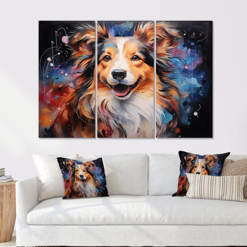 Shetland Sheepdog Portrait I - Ensemble de décoration murale chien, H 32 po x l 48 po