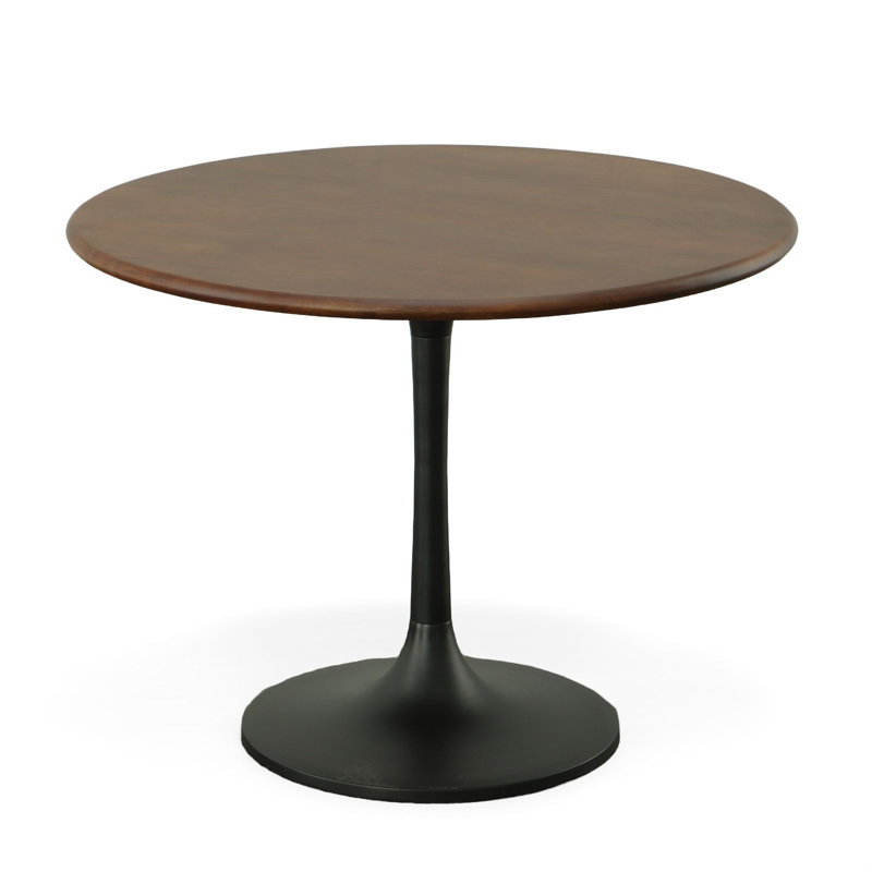 Table de salle à manger ronde moderne moderne de 40 pouces avec piédestal compact, Noir, Brun, H 29,63 po x L 40 po x l 40 po
