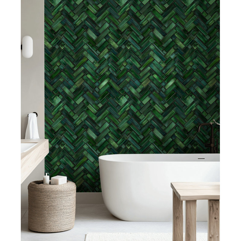 Adhésif mural émeraude vert à motif de chevrons pelez et collez