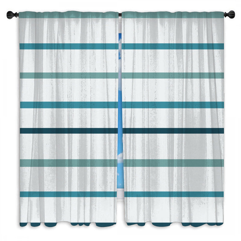 Rideaux de fenêtre à rayures bleues et blanches et transparents - 2 panneaux, 56in x 76in - 2 panels, Sheer