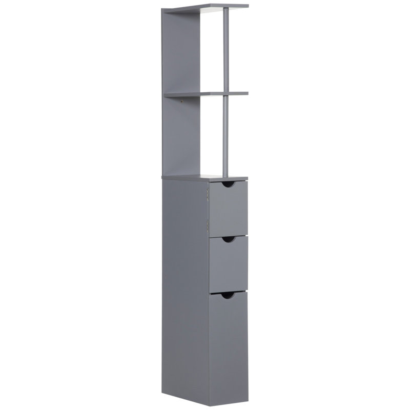 HOMCOM 54" Tall Bathroom Storage Cabinet, Freestanding Linen Tower With 2-Tier Shelf And Drawers, Narrow Side Floor Organizer, Grey