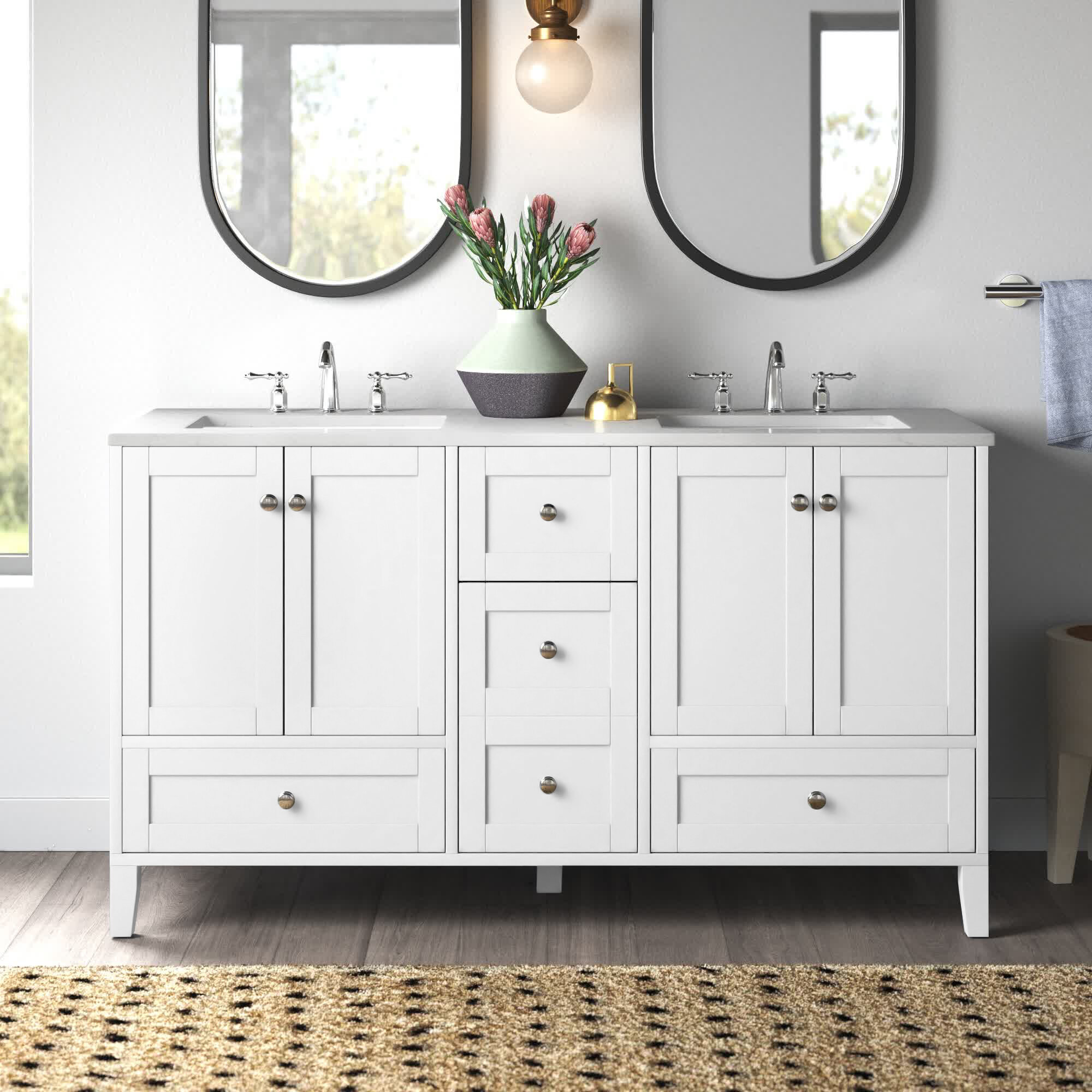 Aleta 60'' Double Bathroom Vanity with Engineered Marble Top